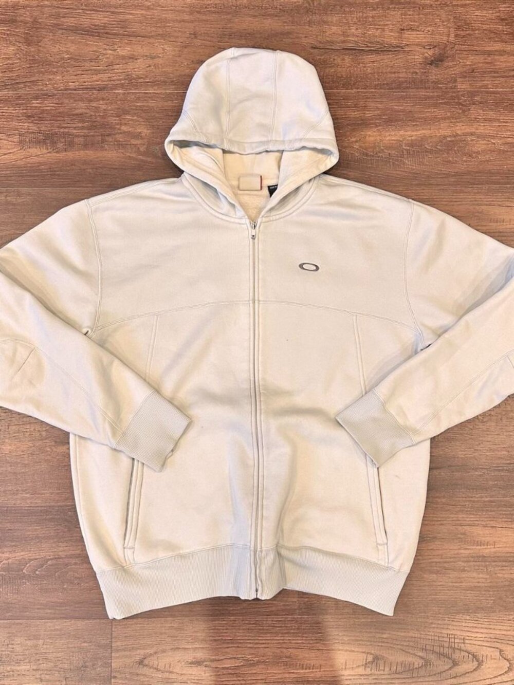 Vintage 2000s Oakley Y2K Full Zip Hoodie Cream Gray Spellout Large